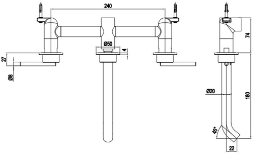 Additional image for Wall Mounted Lever Basin Mixer Tap (Stainless Steel, 3 Hole).