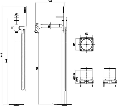 Additional image for Floor Standing Bath Shower Mixer Tap (Stainless Steel).