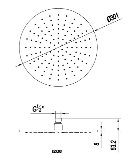 Additional image for 300mm Round Shower Head & Wall Arm (S Steel).