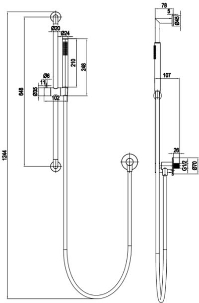 Additional image for Designer Slide Rail Shower Kit (Stainless Steel).