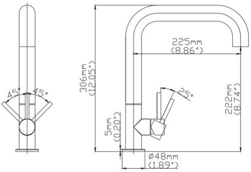 Additional image for Tube Side Control Kitchen Tap (Stainless Steel).