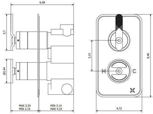 Additional image for Thermostatic Shower Valve (1 Outlet, Matt Black).