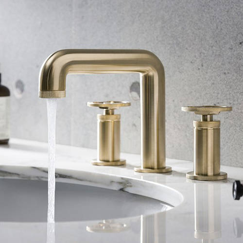 Additional image for Three Hole Deck Mounted Basin Mixer Tap (Brushed Brass).