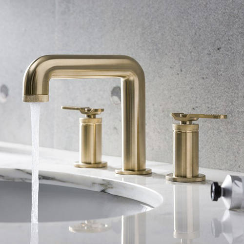 Additional image for Three Hole Deck Mounted Basin Mixer Tap (Brushed Brass).