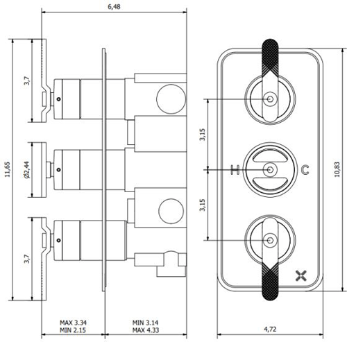 Additional image for Thermostatic Shower Valve (3 Outlets, Matt Black).