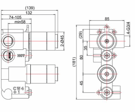 Additional image for Thermostatic Shower Valve (2 Outlets, Chrome).