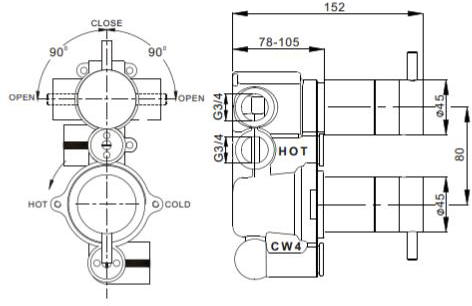 Additional image for Shower Valve With 2 Outlets & Diverter (Chrome).