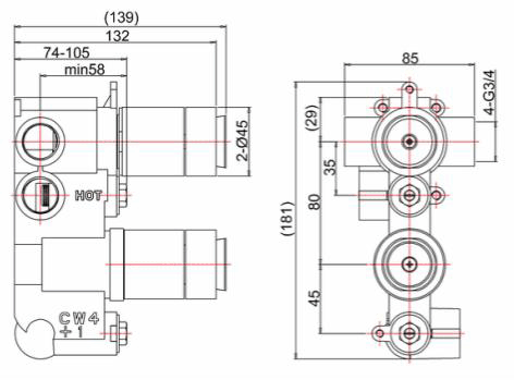 Additional image for Shower Valve With 2 Outlets & Diverter (Chrome).