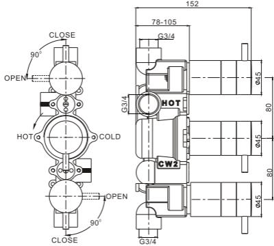 Additional image for Shower Valve With 2 Outlets & Diverter (Chrome).