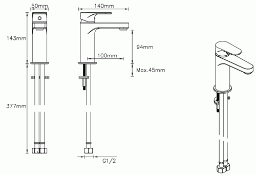 Additional image for Basin & Bath Shower Mixer Tap Pack With Kit (Chrome).