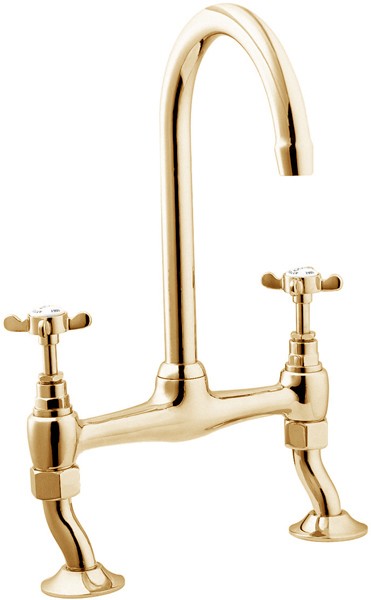 Additional image for Bridge Sink Mixer Tap With Swivel Spout (Gold).