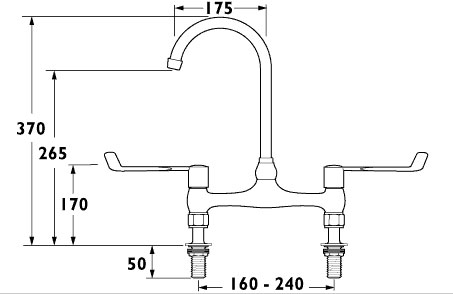 Additional image for Lever Bridge Sink Tap, Adjustable centers, 6" Long Handles.