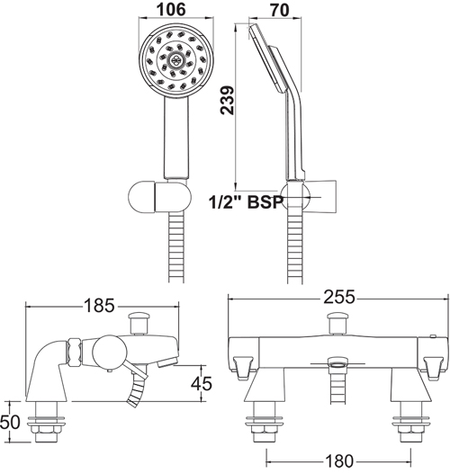 Additional image for Satinjet Thermostatic Bath Shower Mixer Tap With Shower Kit.