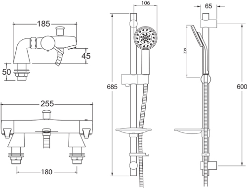 Additional image for Satinjet Thermostatic Bath Shower Mixer Tap & Slide Rail Kit.