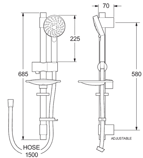 Additional image for Airstream Krome Slide Rail Shower Kit (Matt Black).