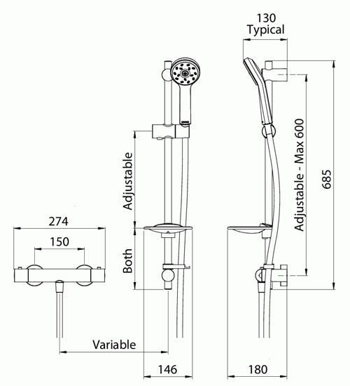 Additional image for Maku Satinjet Cool Touch Thermostatic Bar Shower Pack (Chrome).