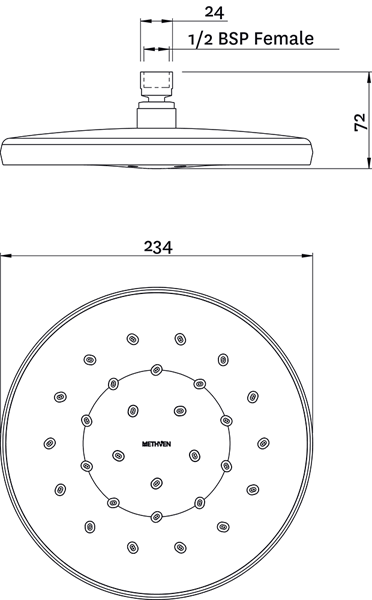 Additional image for Satinjet Round Overhead Shower Head 234mm (Chrome).