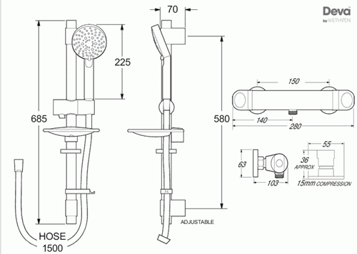 Additional image for Thermostatic Bar Shower Valve With Multi Mode Kit.