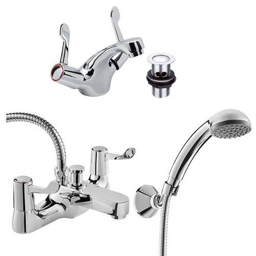 Additional image for Mono Basin & BSM Tap Pack With Lever Handles (Pairs, Chrome).