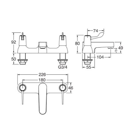 Additional image for Mono Basin & Bath Filler Tap Pack With Lever Handles (Pairs, Chrome).