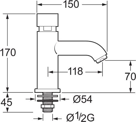 Additional image for Self Closing Basin Tap (Single Tap, Chrome).