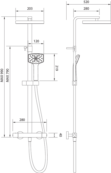 Additional image for Waipori Cool To Touch Thermostatic Bar Shower Pack (Chrome).