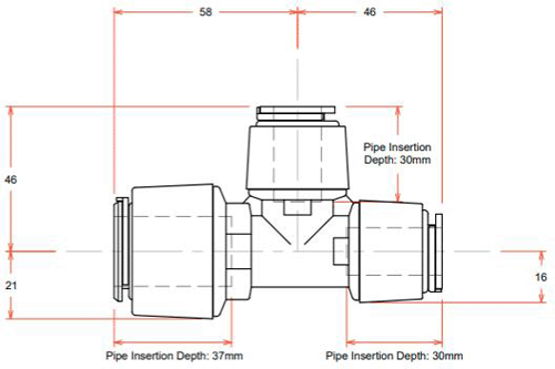 Additional image for 5 x Push Fit Reducing Tees (22mm / 15mm / 15mm).