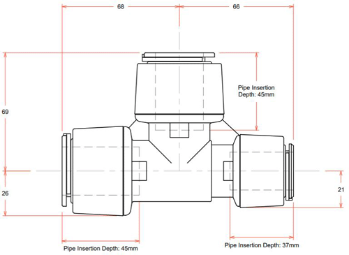 Additional image for Push Fit Reducing Tee (28mm / 22mm / 28mm).