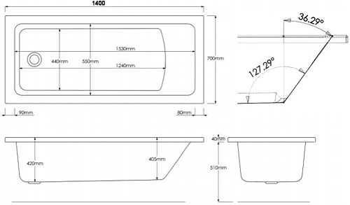 Additional image for Solarna Single Ended Bath (1400x700mm).