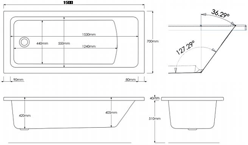 Additional image for Solarna Single Ended Bath (1500x700mm).