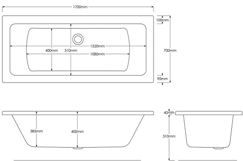 Additional image for Solarna Double Ended Turbo Whirlpool Bath With 14 Jets (1700x700mm)