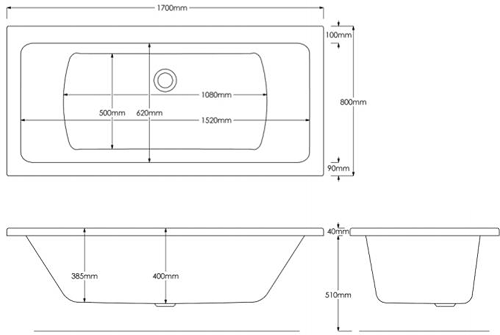 Additional image for Solarna Double Ended Whirlpool Bath With 11 Jets (1700x800mm).