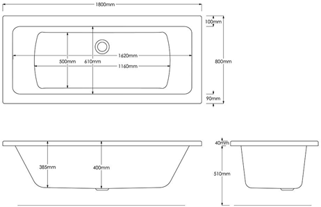 Additional image for Solarna Double Ended Whirlpool Bath With 11 Jets (1800x800mm).