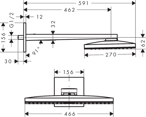 Additional image for Rainmaker 1 Jet Shower Head & Arm (460mm, White & Chrome).