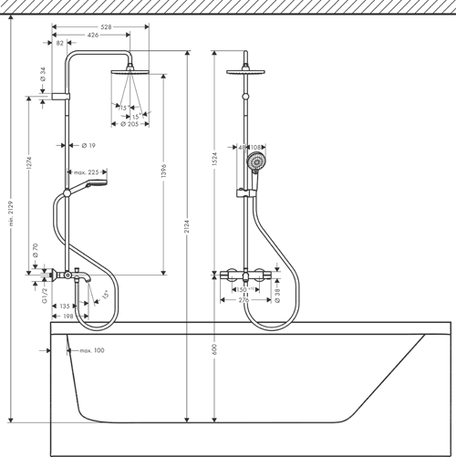 Additional image for Vernis 200 1 Jet Showerpipe Pack With Bath Filler Spout.