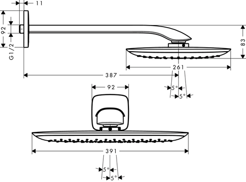 Additional image for PuraVida 400 Air 1 Jet Eco Shower Head & Arm (390x260, Chrome).