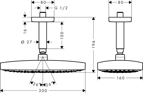 Additional image for Raindance E 300 2 Jet Eco Shower Head (300x160mm, Chrome).