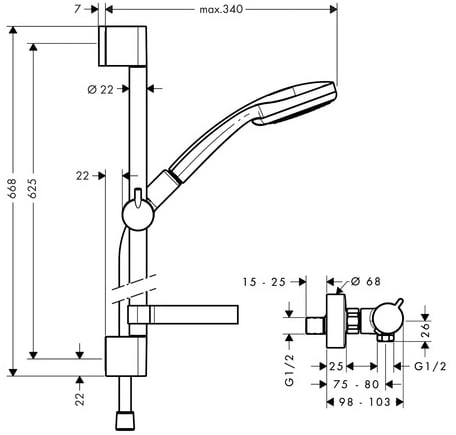 Additional image for Ecostat Combi Bar Shower Set With 650mm Slide Rail Kit.