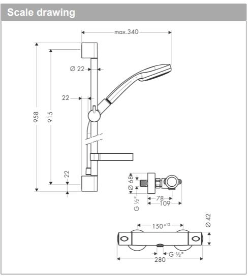 Additional image for Ecostat Comfort Bar Shower Set With 900mm Slide Rail Kit.