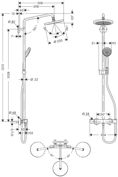 Additional image for Croma 220 Air 1 Jet Showerpipe Pack (Chrome).