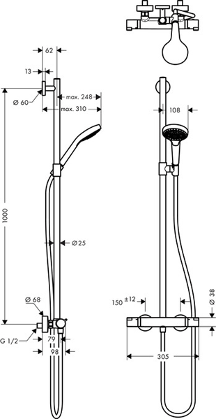 Additional image for Croma Select S Multi Semipipe Shower Pack (White & Chrome).