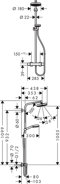 Additional image for Crometta 160 1 Jet Showerpipe Pack (Chrome).