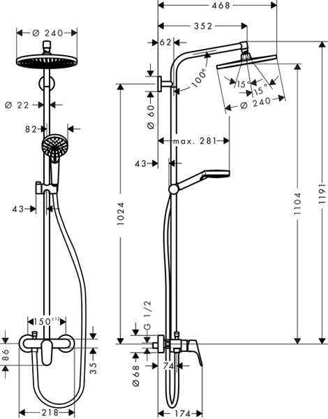 Additional image for Crometta S 240 1 Jet Showerpipe Pack With Manual Lever Handle.