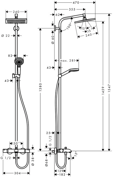 Additional image for Crometta E 240 1 Jet Showerpipe Pack With Bath Filler Spout.