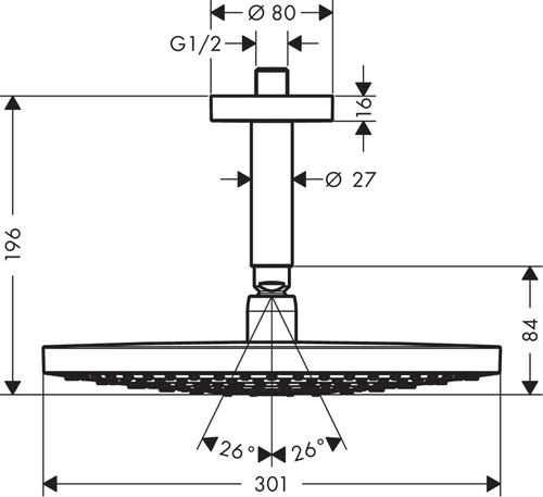 Additional image for Raindance S 300 2 Jet Shower Head & Arm (300mm, Chrome).