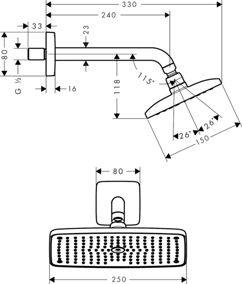 Additional image for Raindance E 240 1 Jet Shower Head & Arm (250x150mm, Chrome).