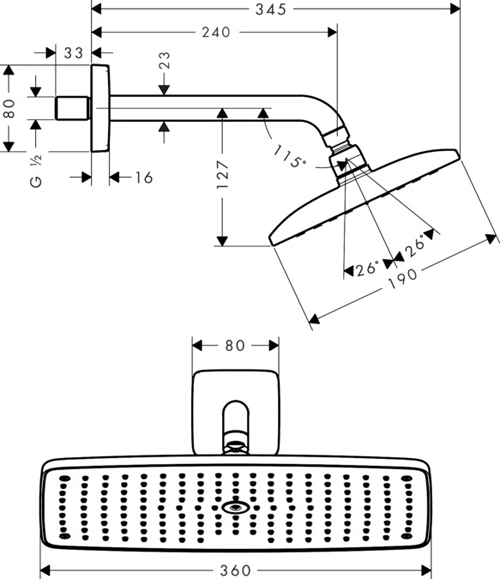 Additional image for Raindance E 360 1 Jet Shower Head & Arm (360x190mm, Chrome).