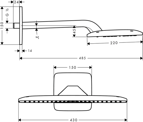 Additional image for Raindance E 420 Air 1 Jet Shower Head & Arm (430x220, Chrome).