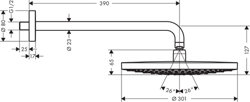 Additional image for Raindance S 300 Air 2 Jet Shower Head & Arm (300mm, Chrome).