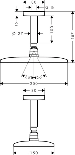 Additional image for Raindance E 240 1 Jet Shower Head & Ceiling Arm (250x150mm).